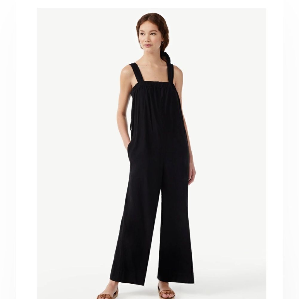 NWT large linen blend Free Assembly • Sleeveless Wide Leg Jumpsuit
